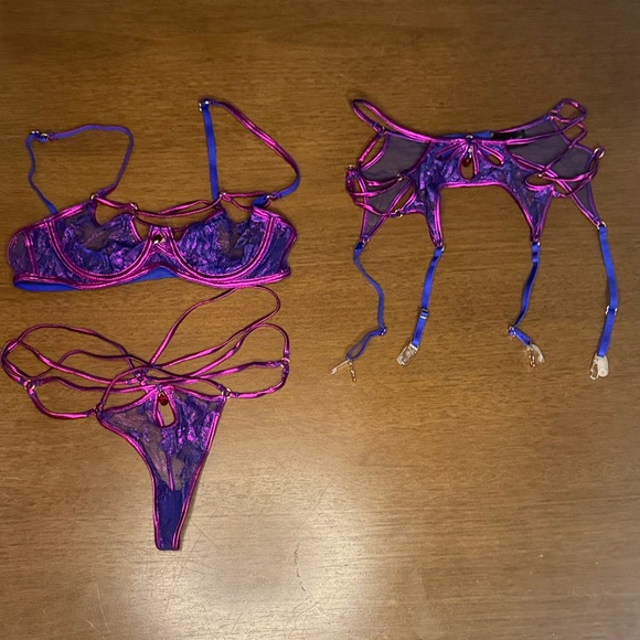 Honey Birdette purple and blue Lingerie Set